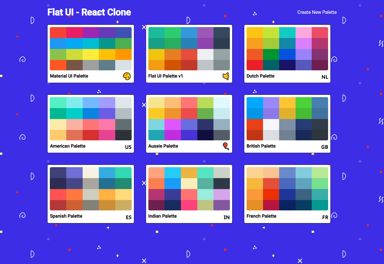 An array of customizable color pallettes against a blue backdrop