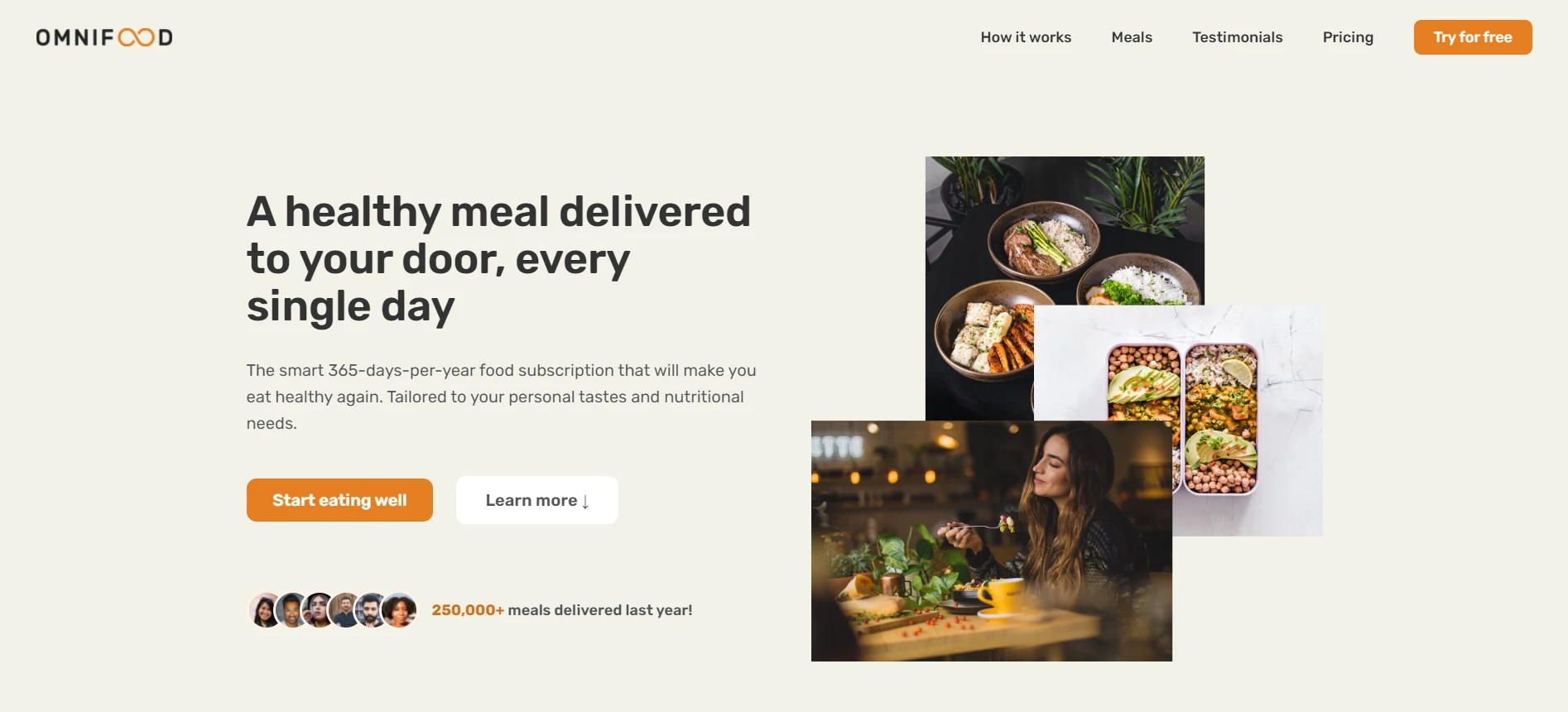 Preview of a healthy food delivery site, showcasing delicious meals